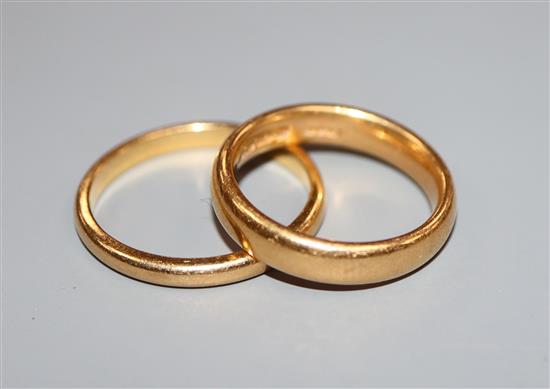 Two 22ct gold wedding bands.